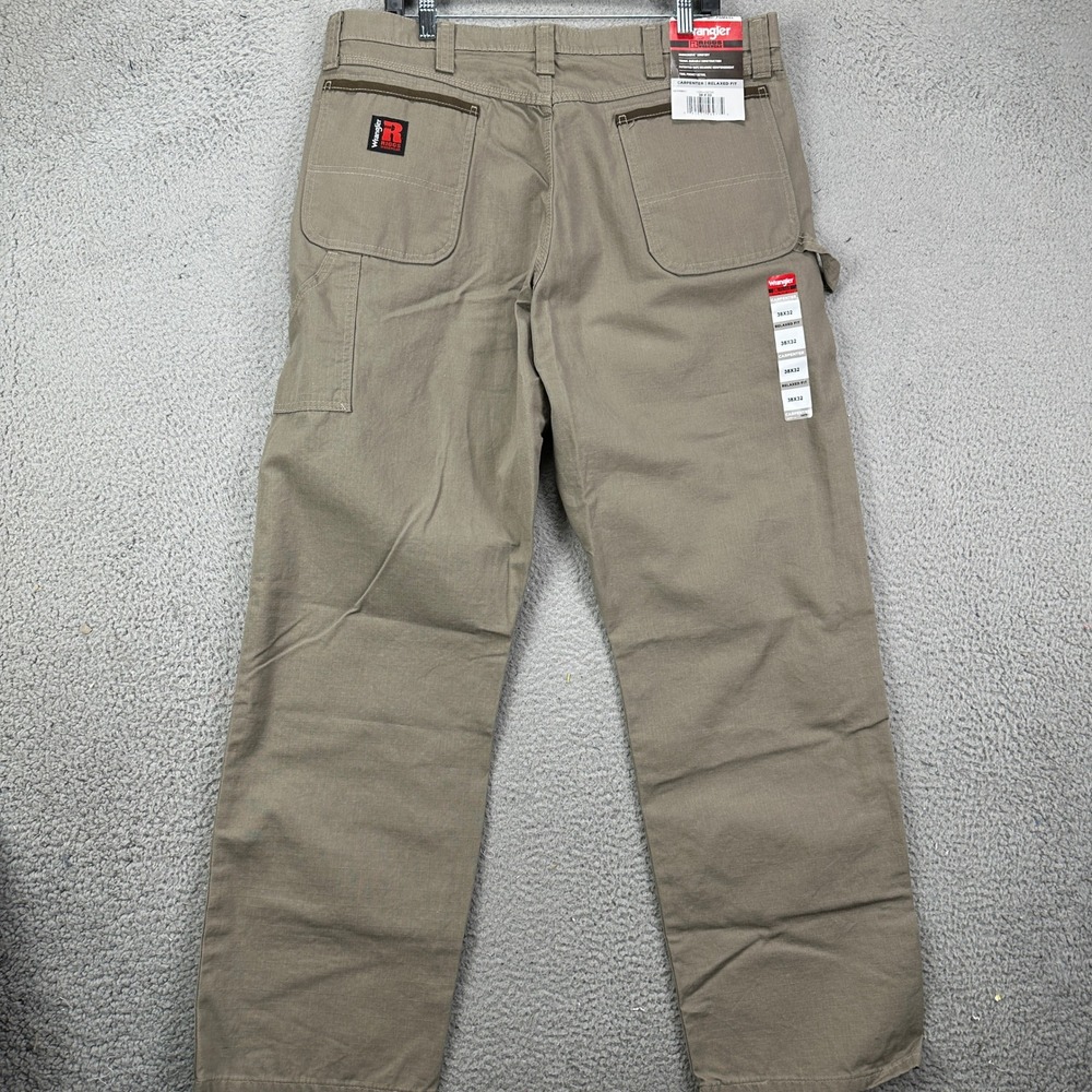 NEW Wrangler Riggs Workwear Mens 38X32 Pants Carpenter Tan Relaxed Fit Jeans - Picture 1 of 12